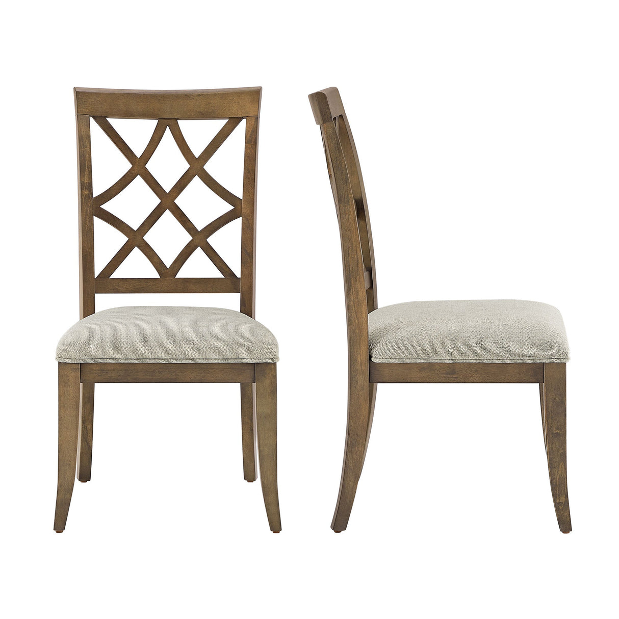 Wooden Lattice-Back Dining Chairs, Set of 2