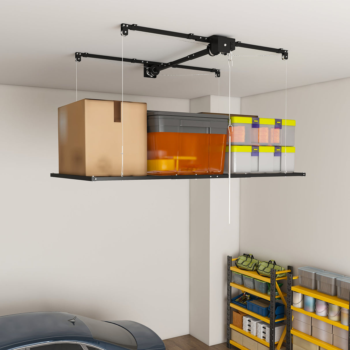 Black Overhead Garage Storage Rack 3x6 FT for High Ceilings