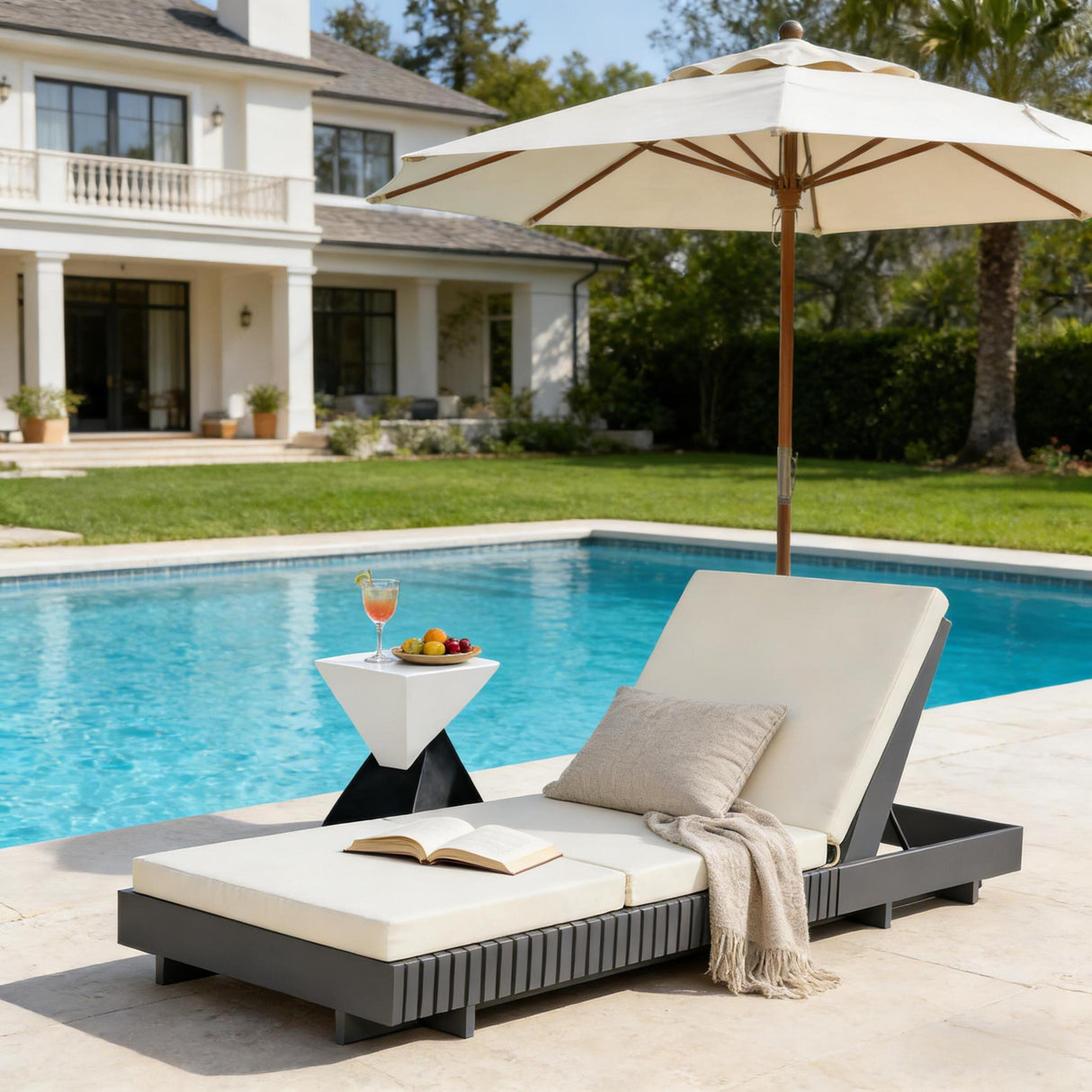 Dark Acacia Wood Chaise Lounge