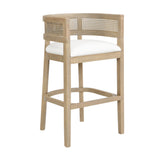 Wood And Rattan Upholstered Arm Bar Stools, Set of 2