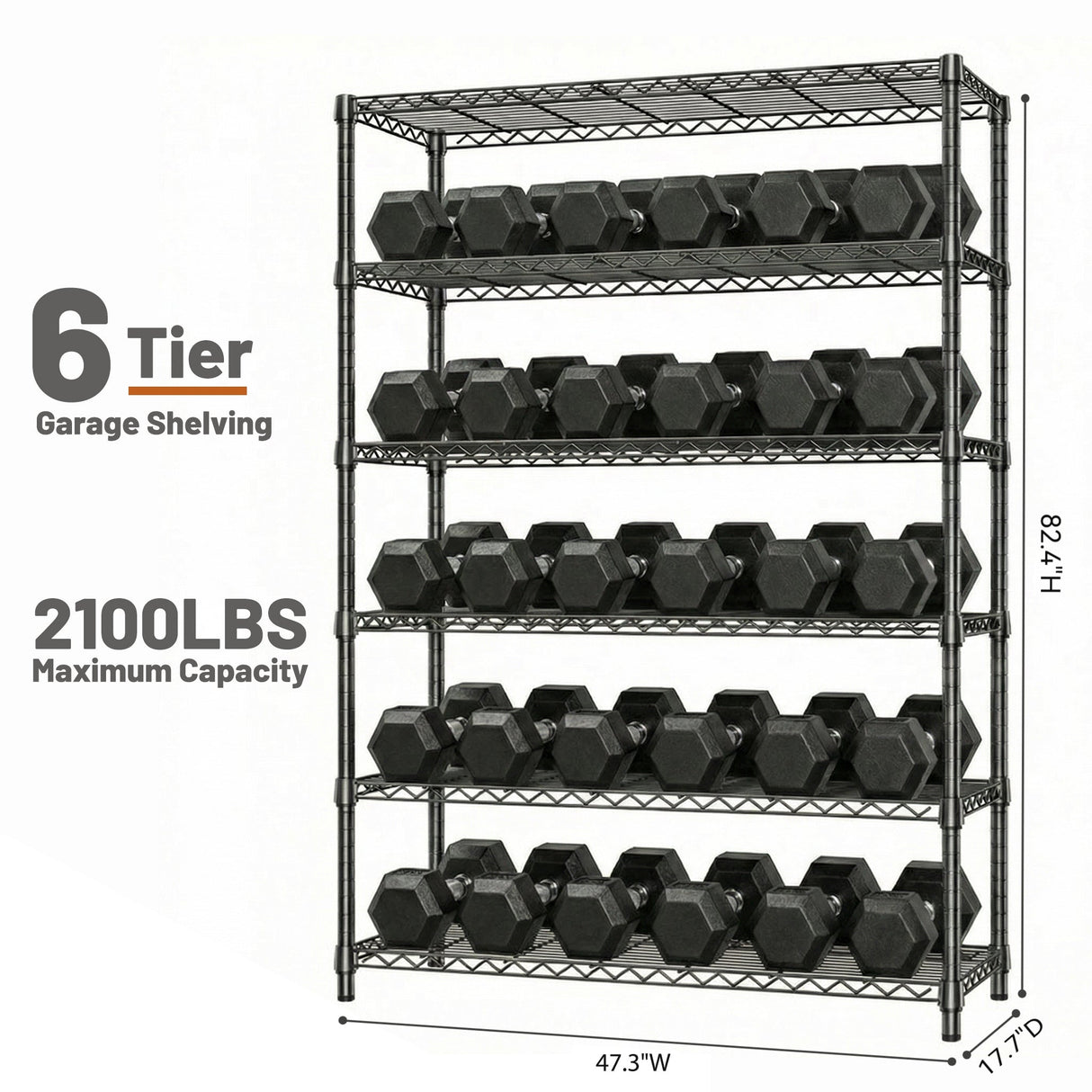 6-Tiers Storage Shelves - 2100LBS Capacity