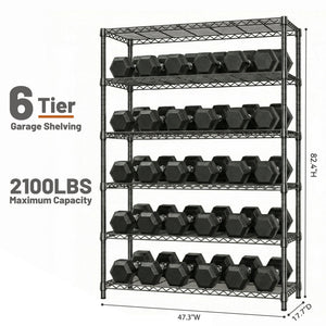 6-Tiers Storage Shelves - 2100LBS Capacity
