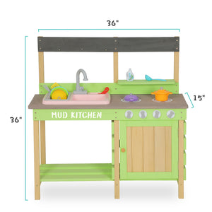 Kids Play Kitchen With Mud Kitchen Set & Water Play Toys For Outdoor Use - Green