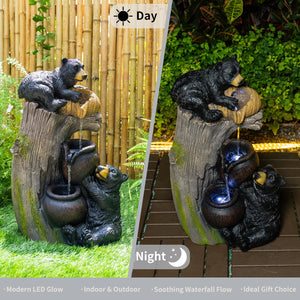 Bear Outdoor Water Fountain with LED Lights