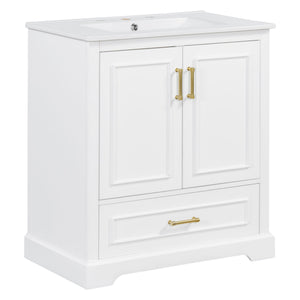 Bathroom Vanity With Sink, 1 Divided Drawer And 2 Soft Close Doors With Double Shelf