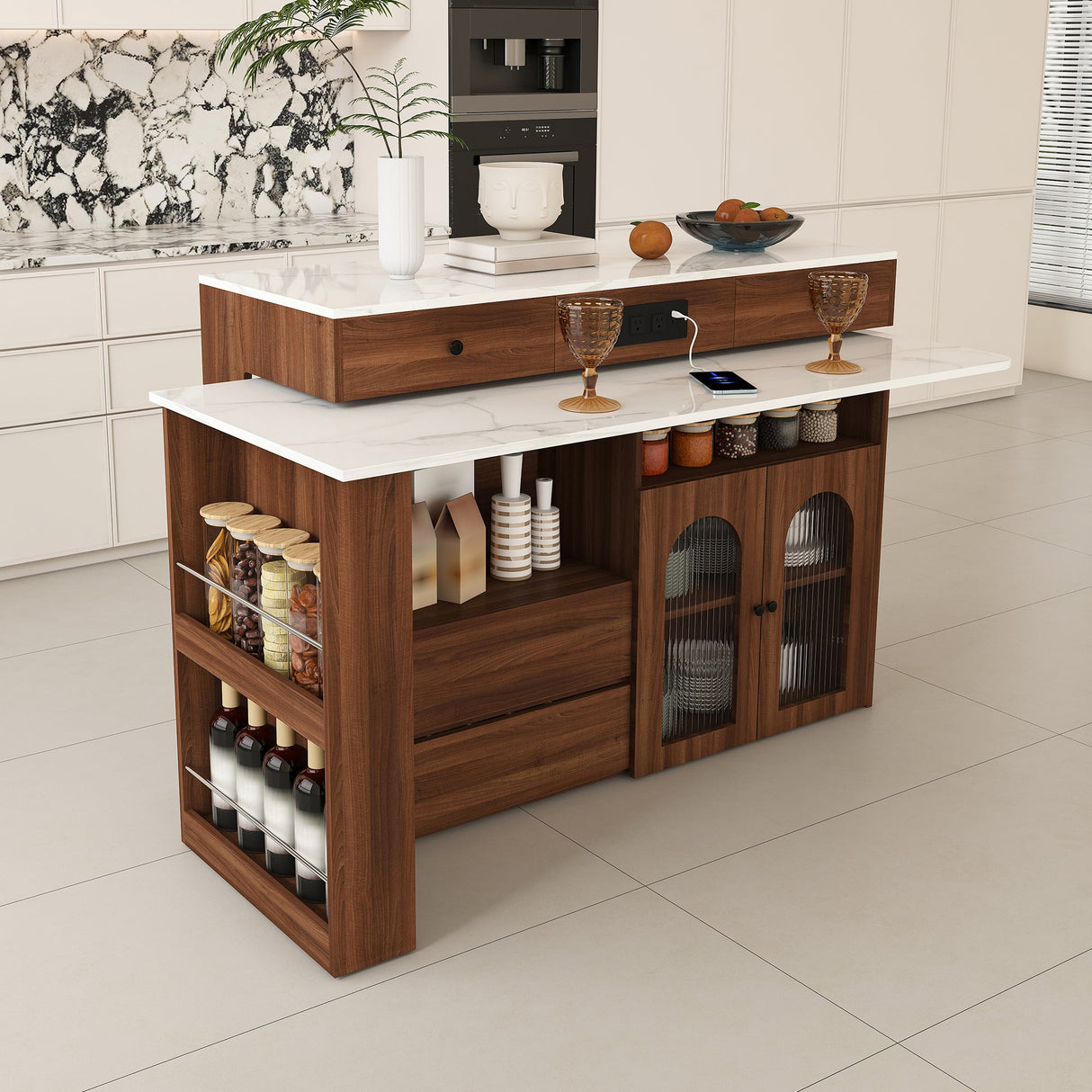 Extendable Kitchen Island with Rotating Table