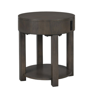 Light Brown MDF End Table with USB Ports - Storage Shelf