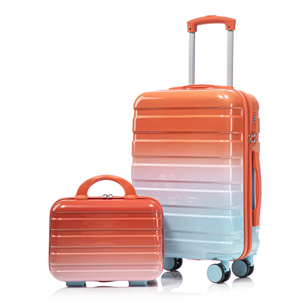 14'/20' 2 pcs/set in PC Spinner Wheel Luggage, Carry on Suitcase, With Gradient Color and Combination Lock(Blue+Red)