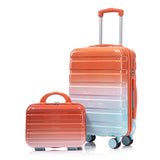 14'/20' 2 pcs/set in PC Spinner Wheel Luggage, Carry on Suitcase, With Gradient Color and Combination Lock(Blue+Red)