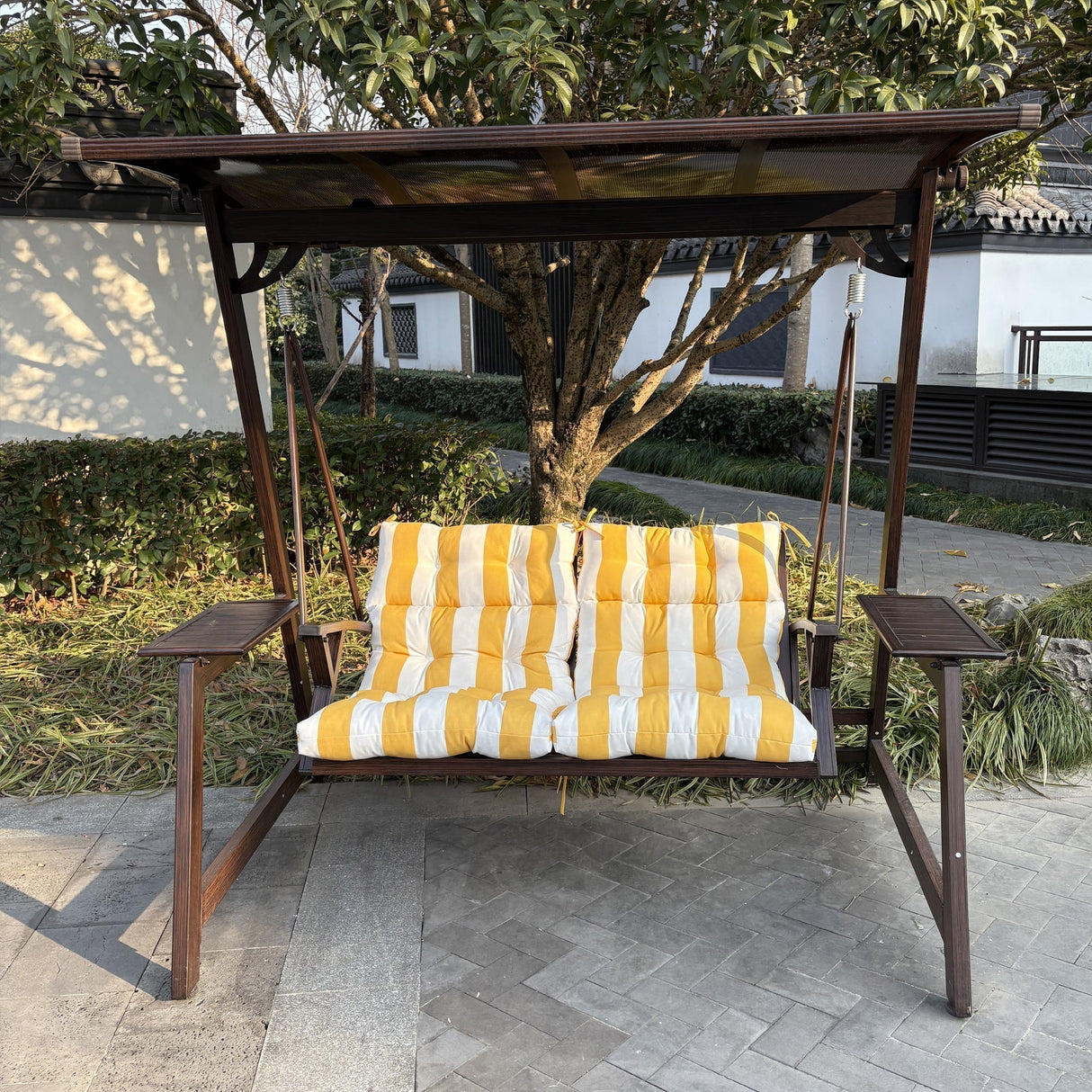 2-Piece High Back Patio Chair Cushion Set, Yellow/White