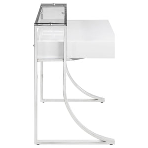 Serrano - 2 Drawer Writing Desk With Polished And Tempered Glass Hutch - Glossy White