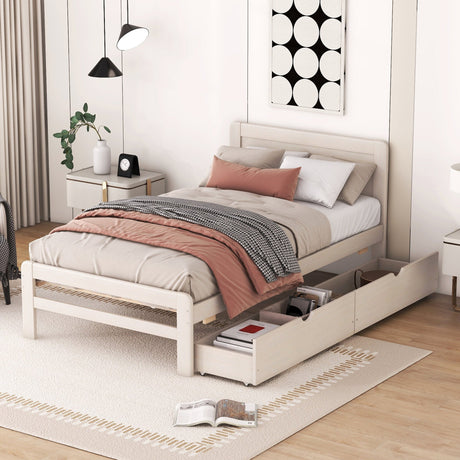 The Space-Saving Rubberwood Twin Bed With Integrated Storage
