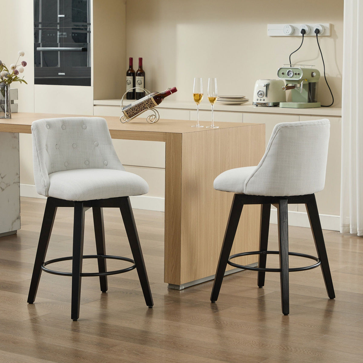 Swivel Bar Stools & Button Tufted Back (Set of 2)