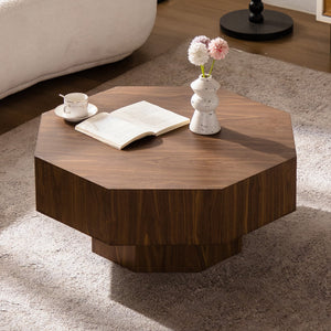 30.51 Inch Wooden Octagonal Coffee Table for Living Room