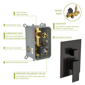 Shower System With Waterfall Tub Spout And 16" Ceiling Mount Square Rain Shower - Oil-Rubbed Bronze