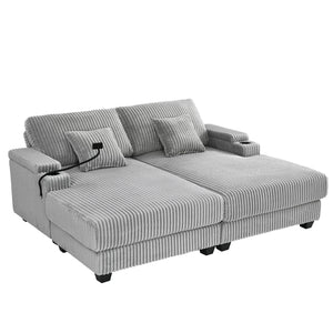 Modern Chaise Sofa With Adjustable Backrest, Cup Holders, Phone Holder & Storage Compartments For Living Room