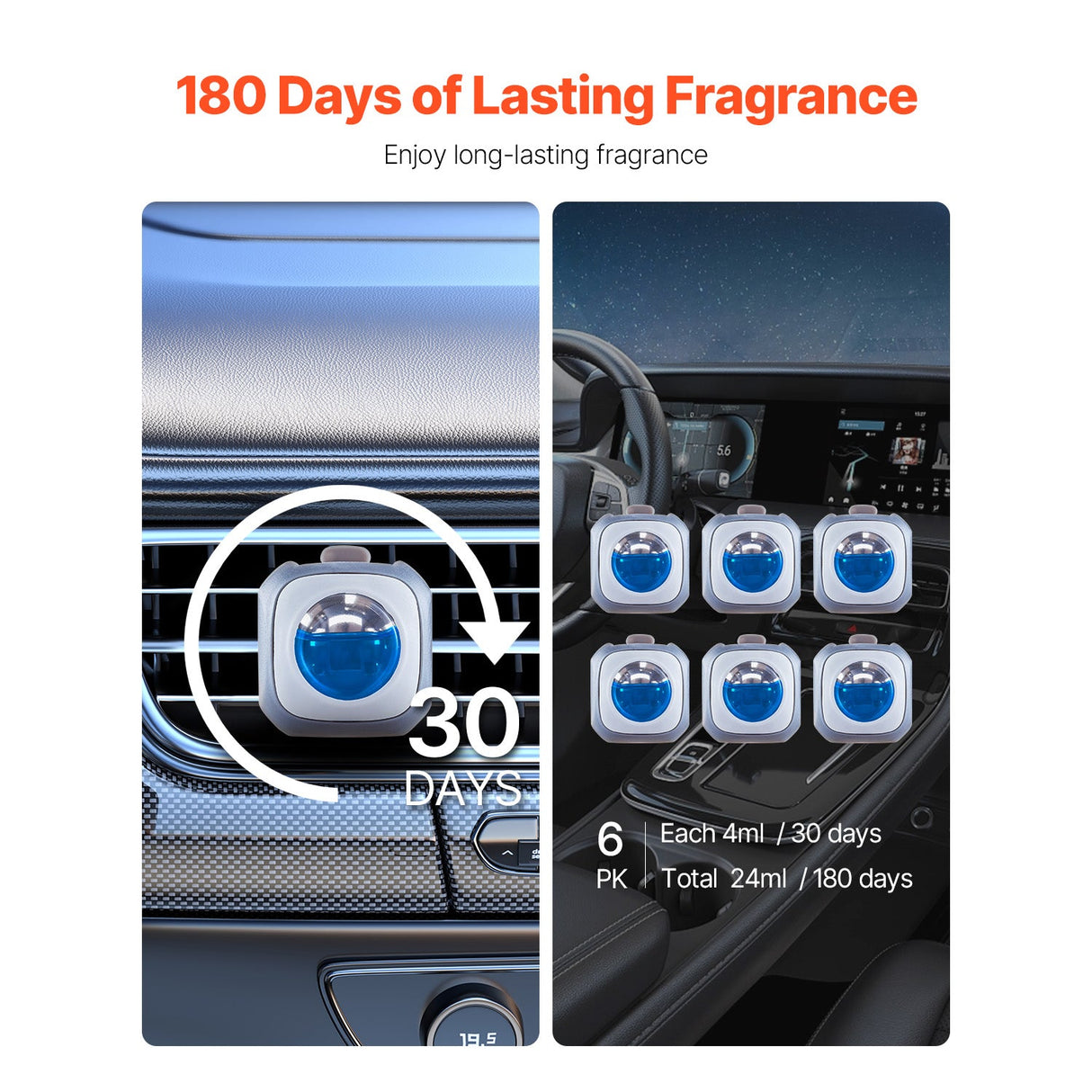 Car Air Freshener 6-Pack New Car Scent Vent Clip 4ml Each