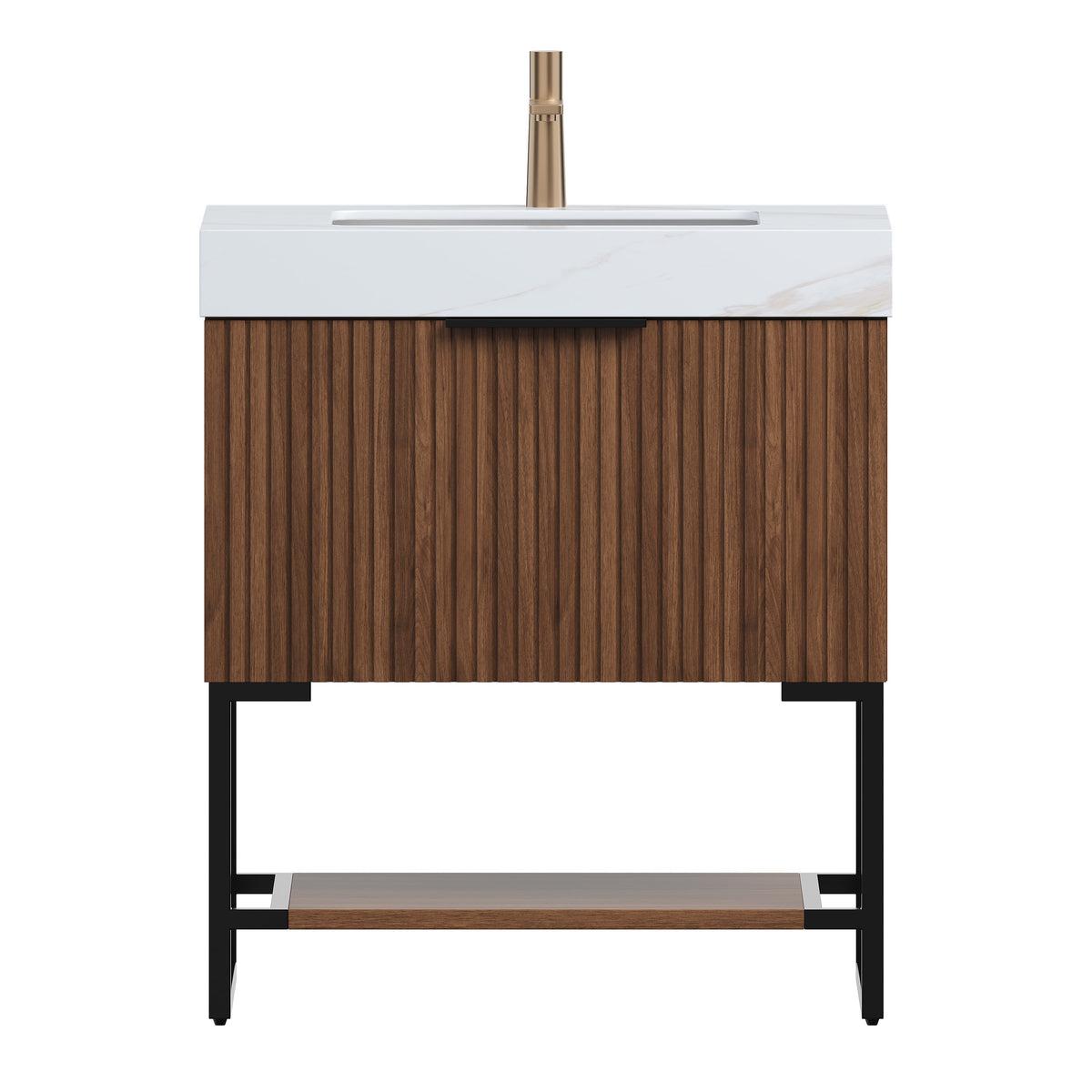 YOLAN 30" Bathroom Vanity & Sink, Freestanding Striped Plywood Storage Cabinet