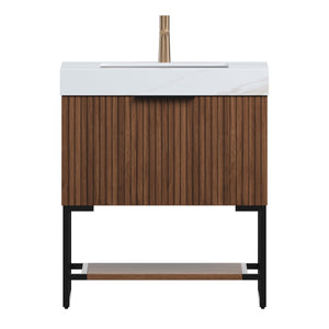 YOLAN 30" Bathroom Vanity & Sink, Freestanding Striped Plywood Storage Cabinet