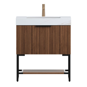 YOLAN 30" Bathroom Vanity & Sink, Freestanding Striped Plywood Storage Cabinet