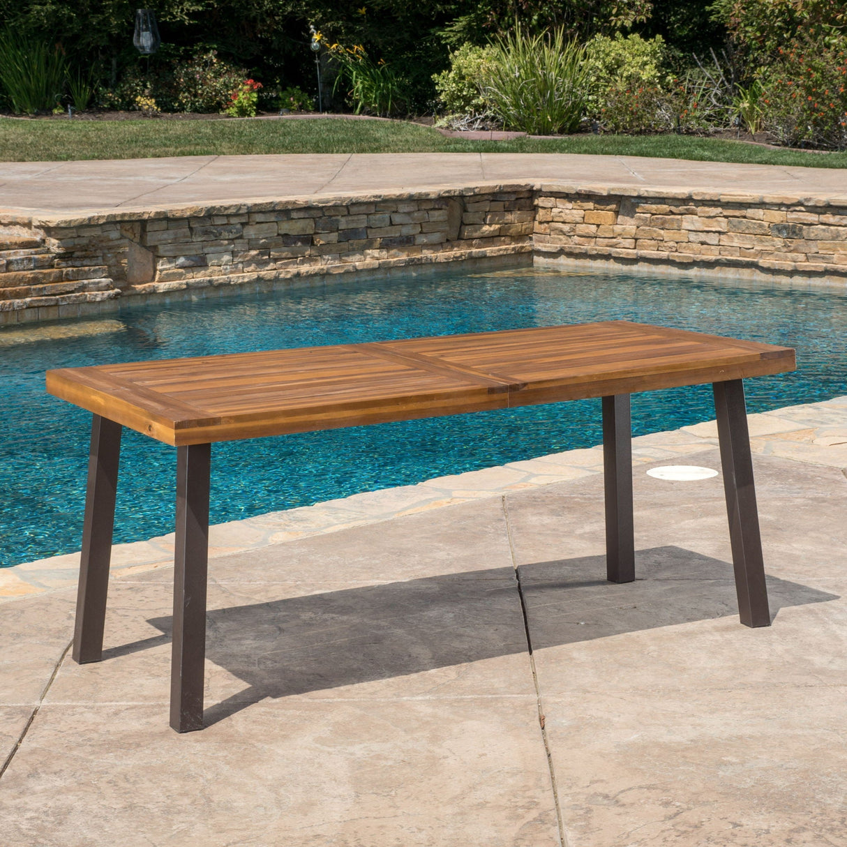 Della Modern Industrial Dining Table With Acacia Wood Top - Teak