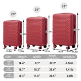 Set of 3 ABS Spinner Wheel Luggage in Wine Red - 20", 24", and 28"