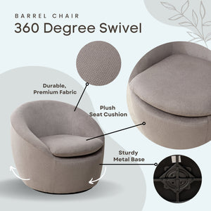 Winnie Modern Teddy Fabric Barrel Chair - 360° Swivel