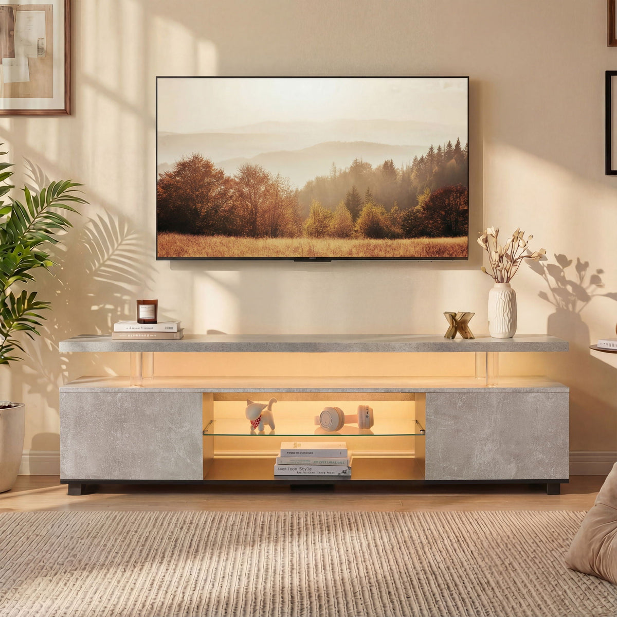 TV Stant With LED And Large Side Cabinet