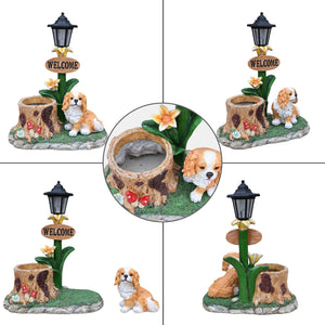 Sitting Dog Solar Lantern Planter Statue
