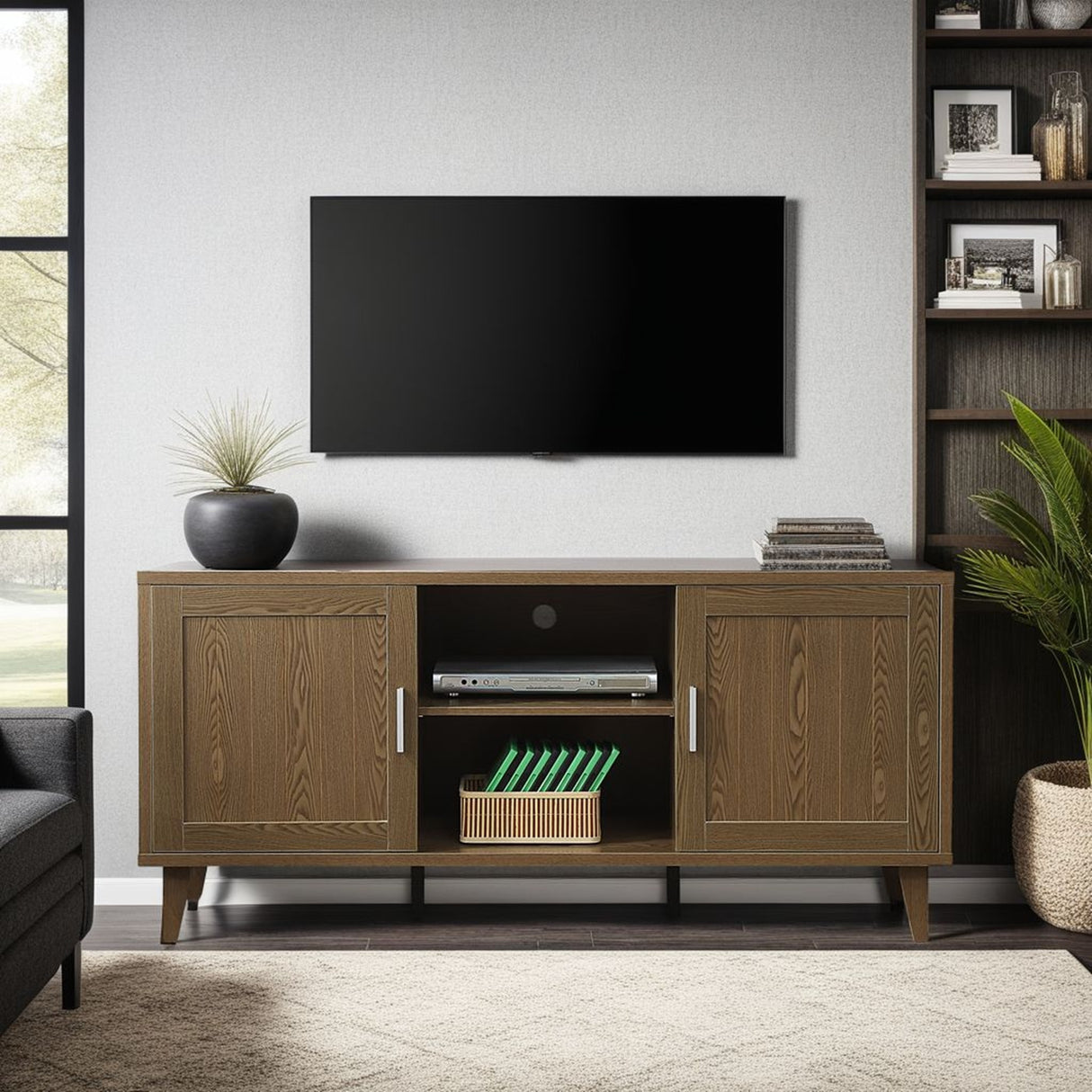 Modern 60 Inch TV Stand for TVs up to 65 inches, Classic Walnut Finish