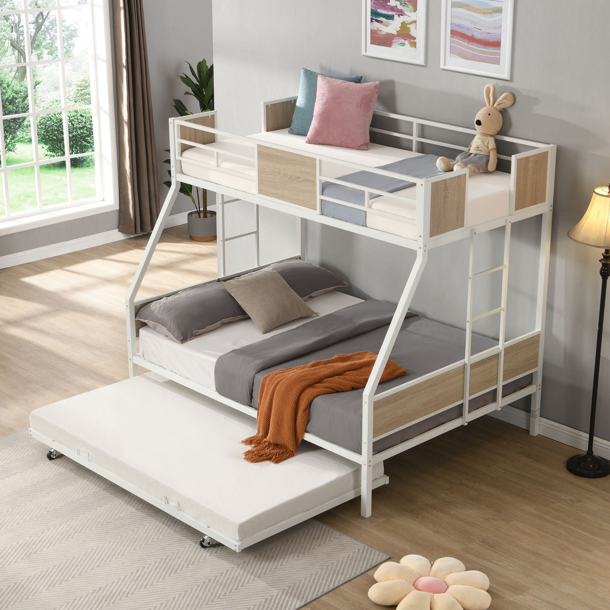 Modern Metal Bunk Bed With Dual Side Ladder And Metal Desig
