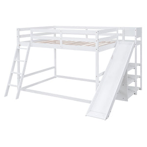 Bunk Bed With Ladder, Slide, And Shelves Pine Wood