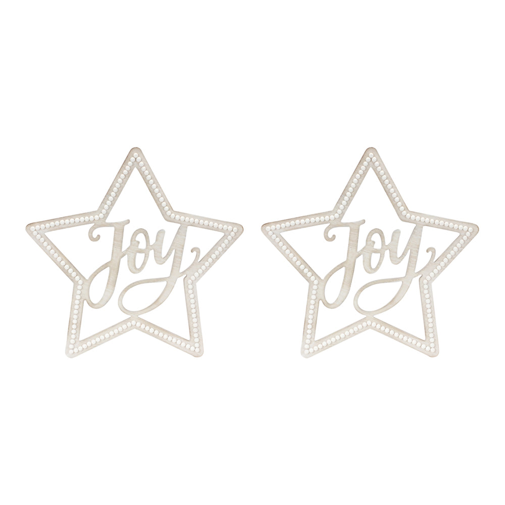 Beaded Wood Star with Joy Sentiment (Set of 2) - Tuesday Morning - Decorative Objects