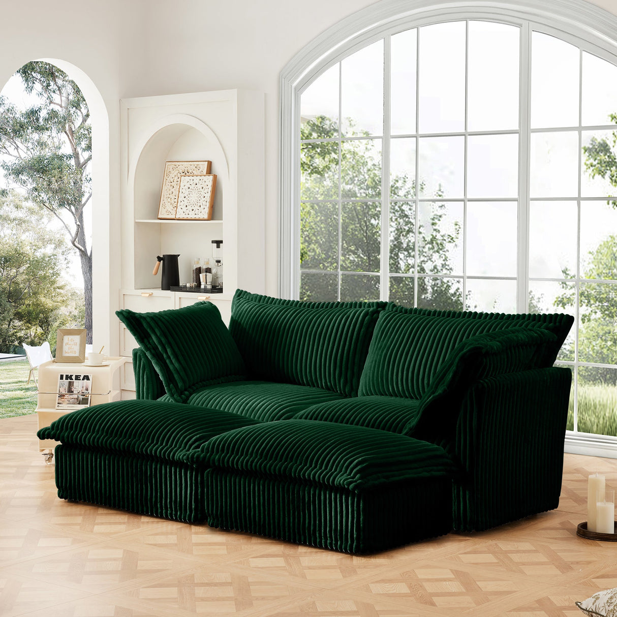 Slipcovered 2 Seater Sofa with 2 Ottomans