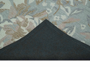 Beautiful Blue, Ivory and Olive Floral Design 8x10 Hand Tufted wool Rug