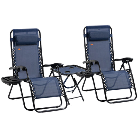 Outsunny-Zero-Gravity-Chair-Set-with-Side-Table,-Folding-Reclining-Chair-with-Cupholders-&-Pillows,-Adjustable-Lounge-Chair-for-Pool,-Backyard,-Lawn,-Beach,-Blue-Outdoor-Sunloungers