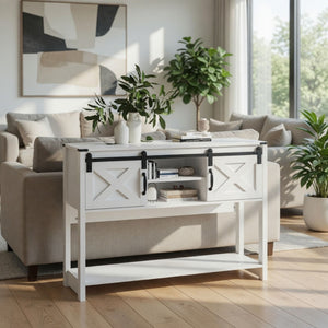 Farmhouse Entryway Table With Sliding Barn Door