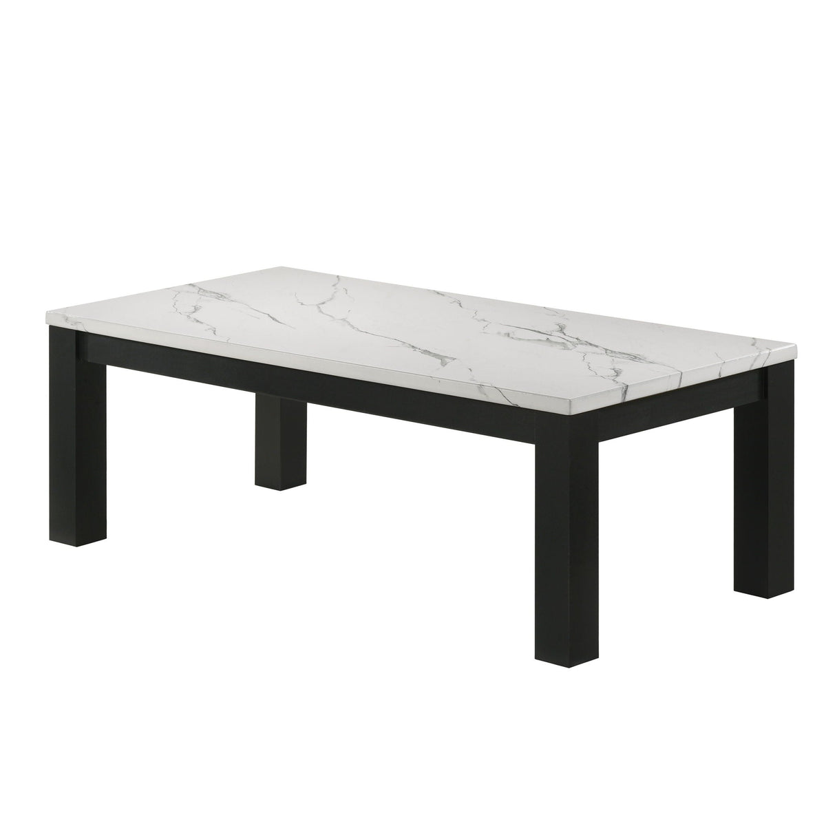 Modern 3 Piece Living Room Table Set With Faux Marble Top Wooden - Black / White