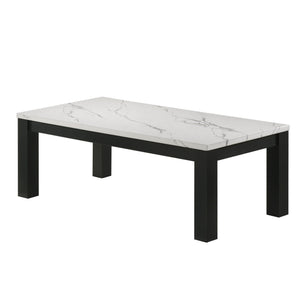 Modern 3 Piece Living Room Table Set With Faux Marble Top Wooden - Black / White