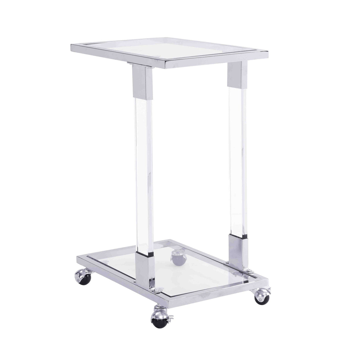 Glass Top C Shape Square Table With Metal Base For Living Room