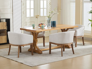 Mid Century Modern Upholstered Barrel Dining Chair with Arms