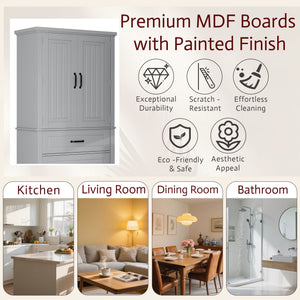 Multi Functional Storage Cabinet With Adjustable Shelves, 2 Drawers, Door Shelves