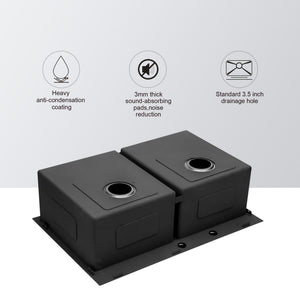 Double Bowl Drop In Kitchen Sink 33" X 22" With 16 Gauge Stainless Steel And 2 10" Deep Basins - Gunmetal Black