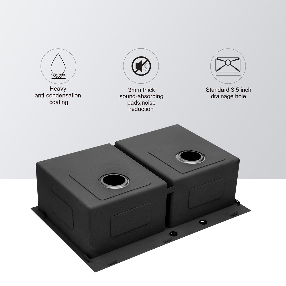 Double Bowl Drop In Kitchen Sink 33" X 22" With 16 Gauge Stainless Steel And 2 10" Deep Basins - Gunmetal Black