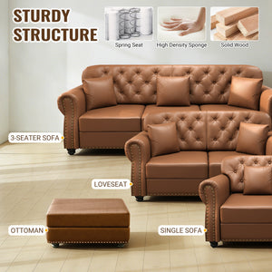 63" Upholstered Faux Leather Sofa with Nailhead Trim