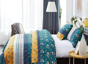 DaDa Bedding Bohemian Patchwork Bed of Wild Flowers Floral Gardenia Green Bedspread Set (JHW-886)