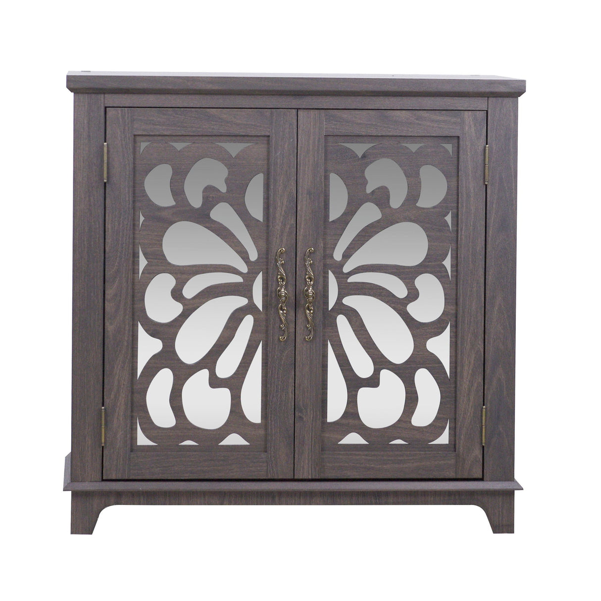 Elegant Sideboard with Two Acrylic Mirrored Doors and Adjustable Shelf Storage