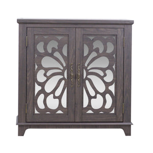 Elegant Sideboard With 2 Acrylic Mirrored Doors, Adjustable Shelf Storage