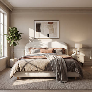 Queen Size Upholstered Bed With Boucle Fabric