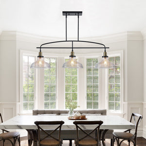 Industrial 3-Light Pendant Chandelier with Clear Glass Shades